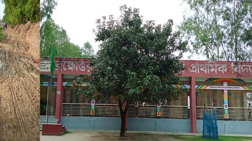 পার্বতীপুরে ব্রক্ষোত্তর সোনাপুকুর সরকারি প্রাথমিক বিদ্যালয়ের রাস্তার বেহাল অবস্থা